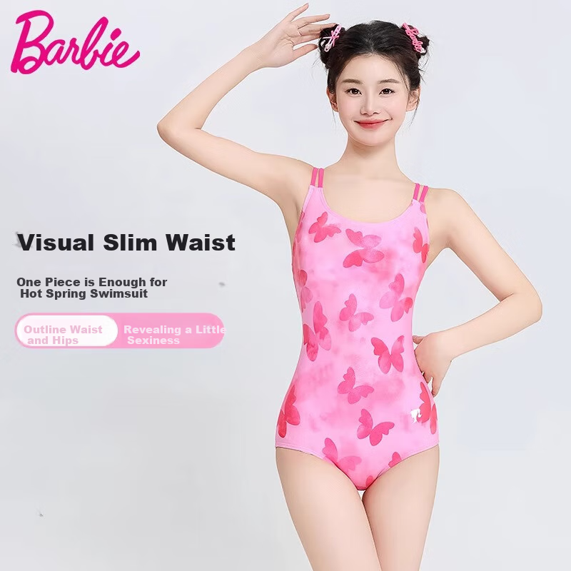 Barbie Women's Competitive Swimsuit One-Piece Triangle Sexy Printed Backless Swimwear for Professional Training in Swimming Pools