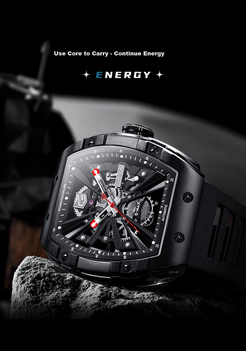 GEYA National Brand Watch, Men's Barrel-Shaped Skeleton Fully Automatic Mechanical Watch, Birthday Gift for Me 9