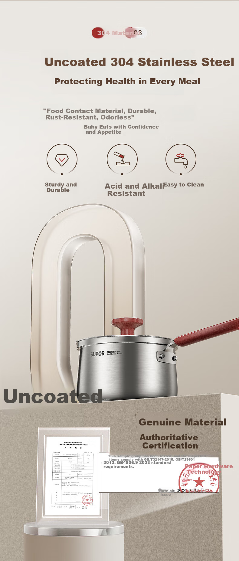 SUPOR Milk Pot, 18cm Stainless Steel Non-Spill Series, Heightened And Deepened, Baby Food Pot, Soup And Noodle Pot, Suitable for Open Flame And Induction Cooktops 6