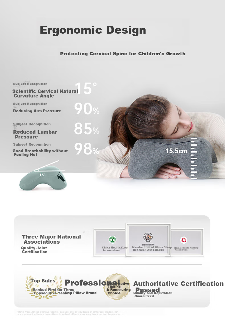 H.nos Large Nap Pillow for Adults, High School And Middle School Students, Office Supplies, Student Reclining Pillow, Nap Aid, Regular Gray Color 2