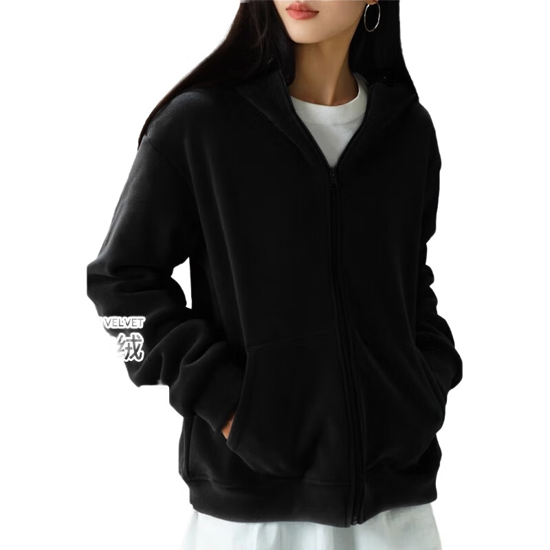 FitonTon Women's Sweatshirt, Winter Double-Sided Brushed Fleece Jacket, Thickened Warm Hooded Top, Loose-Fitting Zip-Up Women's Clothing