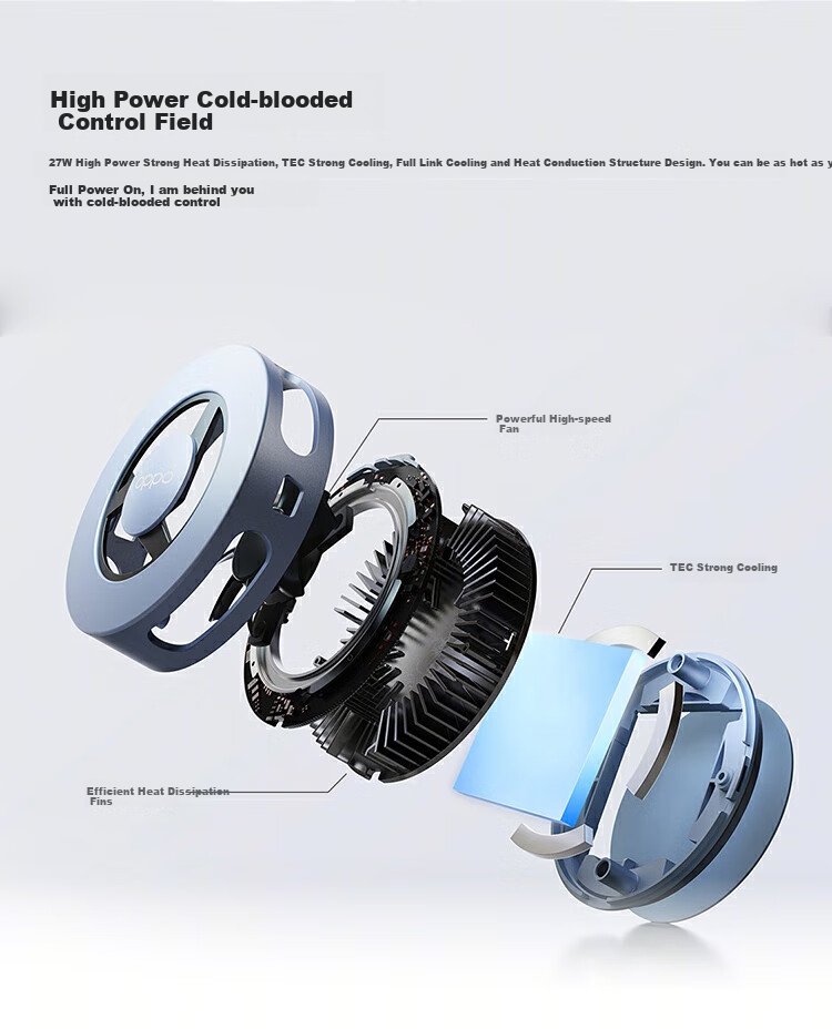 OPPO 27W Ice Wing Magnetic Cooling Back Clip, Sky Blue, Magnetic Design, Instant Cooling, Live Streaming And Gaming Essential, Compatible with OnePlus, Huawei, IPhone 17 Series AI 5