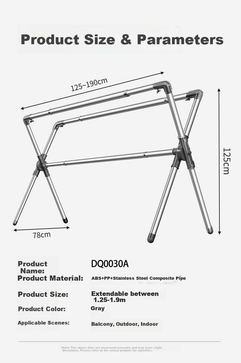 Baoyouni Floor-Standing X-Shaped Stainless Steel Folding Extendable Clothes Drying Rack for Indoor Balcony Home Use, Quilt Drying Tool Hanger Rod 10
