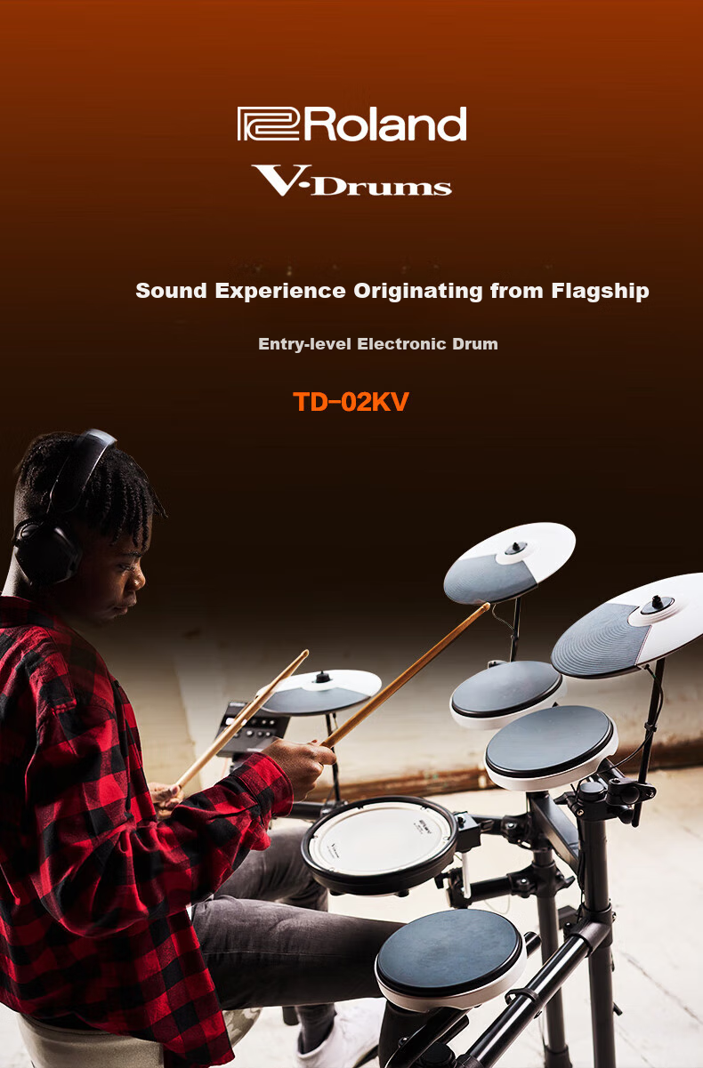 Roland TD-02KV Entry-Level Electronic Drum Set TD02KV (Five Drums Three Cymbals) Official Package with Drum Stool And Headphones Gift Set 1