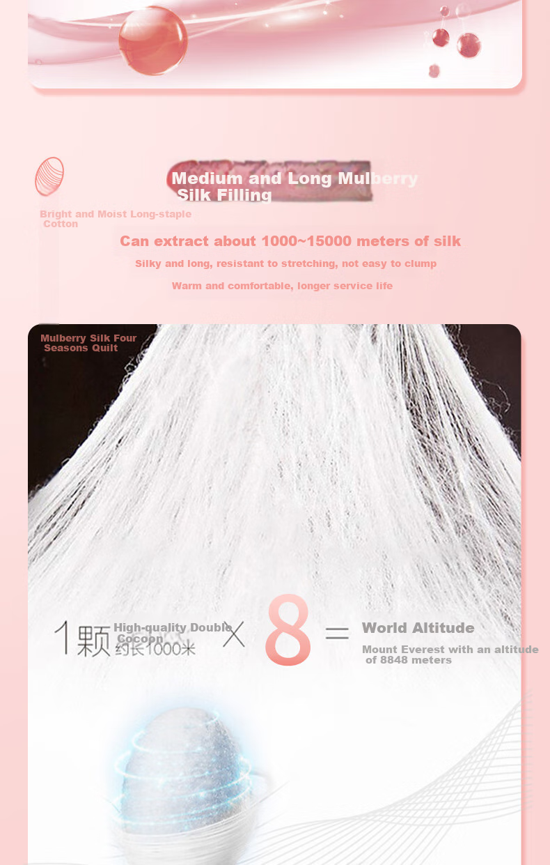 M·JBABY 60S Long-Staple Cotton Sateen, Class A, 100% Lustrous Double Cocoon Pure Mulberry Silk All-Season Comforter, 1.2m Bed 7