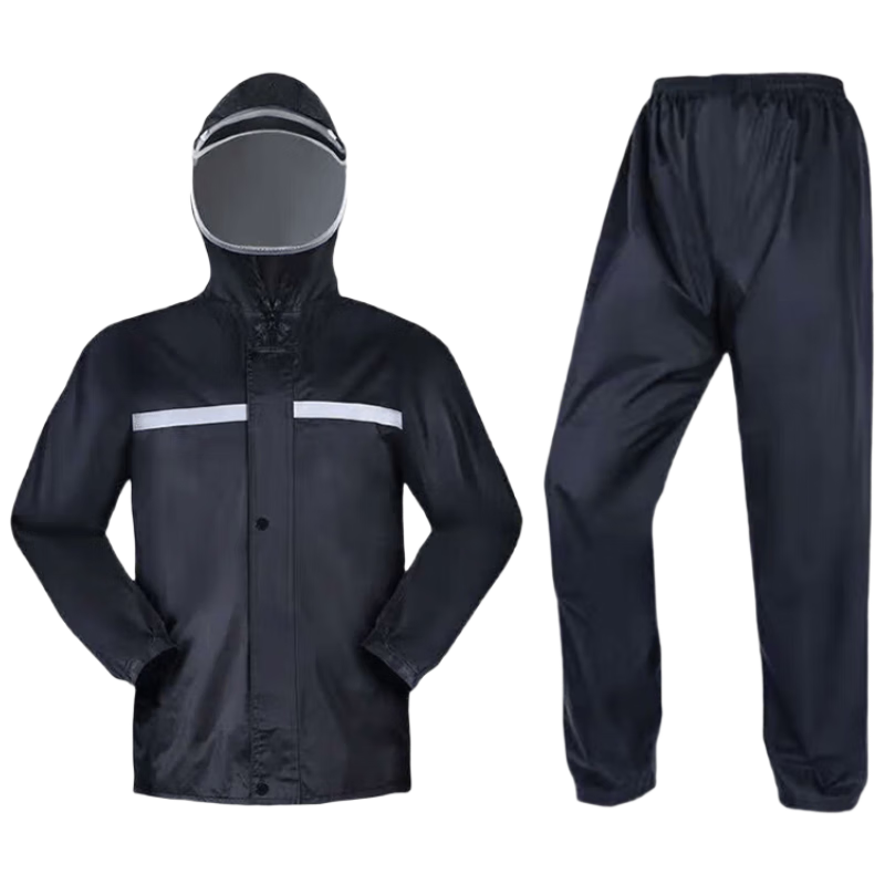 Minggu Raincoat Full-Body Heavy Rain Protection for Adults, Reflective Raincoat Set, Specially Designed for Cyclists, Oxford Cloth Black XL CW890039