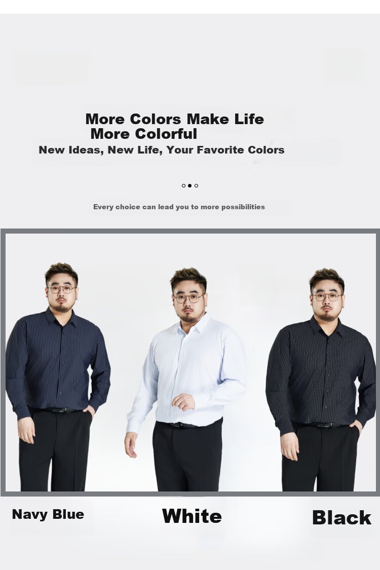 Ayoupang Summer Plus Size Pullover Striped Long-Sleeve Shirt, Loose Fit for Chubby Men, Ice Silk High-Elasticity Wrinkle-Resistant Non-Iron Shirt 6