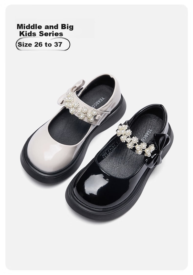 Eierkang Kids Autumn Girls Leather Shoes School Essential Performance Student Shoes Fashion Single Shoes Children's Princess Shoes Off-White 37 1