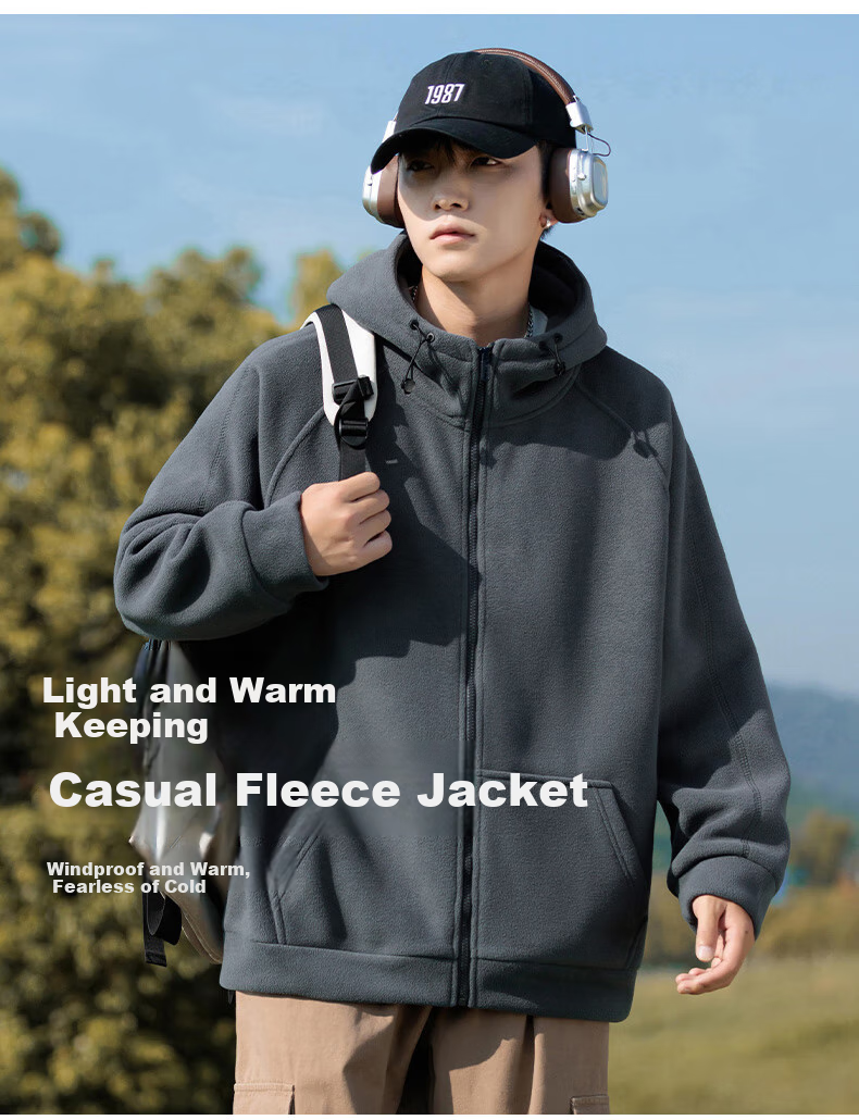 EASTERN CAMEL Fleece Jacket for Men, Spring And Autumn Warm Thickened Cardigan Sweatshirt, Fleece Coat Cotton Padded Jacket Men's Outerwear 4