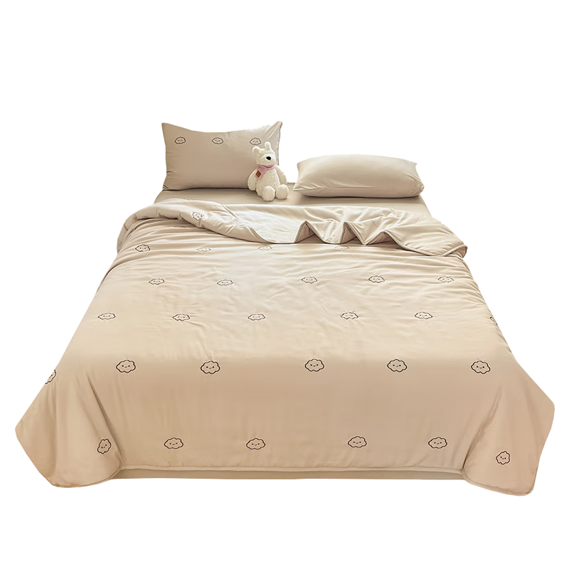 Dushiliren Class A Skin-Friendly Cotton Embroidered Air Conditioning Quilt Four-Piece Set Thin Quilt Home Bedding Set Bed Sheet Duvet Insert, Mountain Gray Cloud Pattern 200*230cm