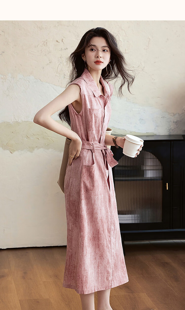 Dme [Zhi Gan Gongzhuang] Summer Faux Bamboo Joint Linen Two-Tone Gradient Lapel Straight-Fit Slimming Women's Dress 14