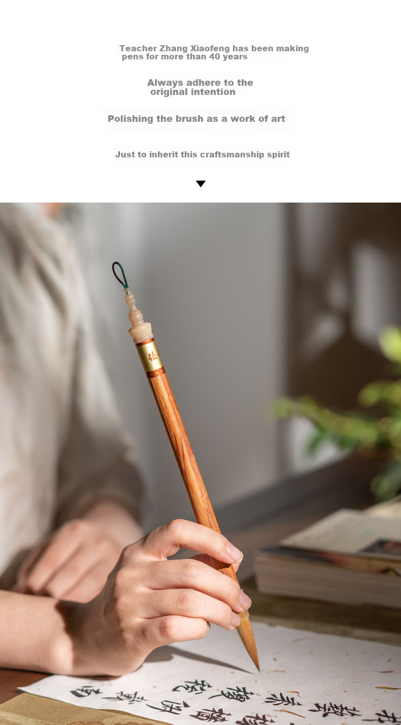 Zhang Xiaofeng Calligraphy Set with High-Quality Mixed Hair And Wolf Hair Brushes, Soft Brush for Running Script, Huanghuali Wood Creative Vintage Gift Brush Box 9