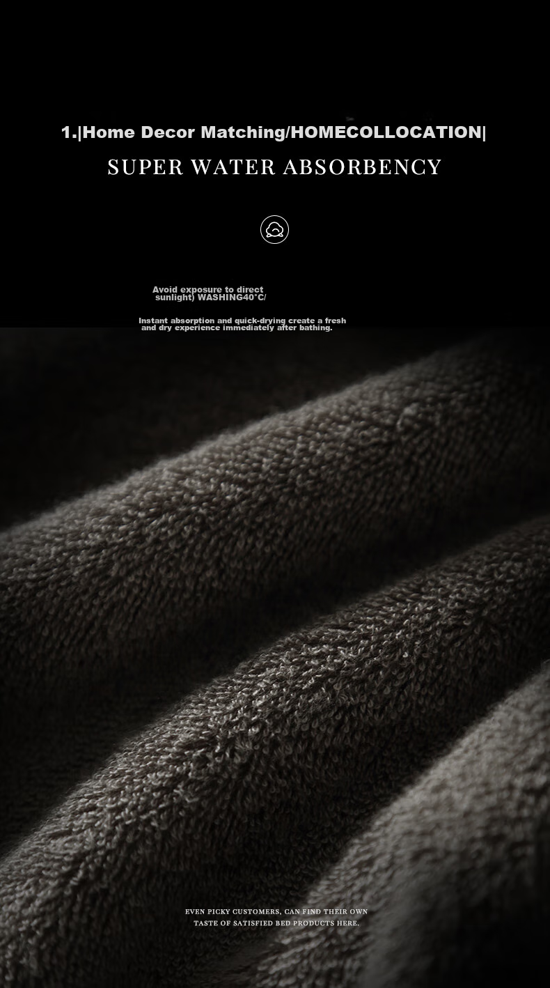 Canasin Five-Star Hotel Pure Cotton Bath Towel, Spliced Antibacterial Absorbent Thick SEK Certified Dark Gray 150*90cm Sports 8