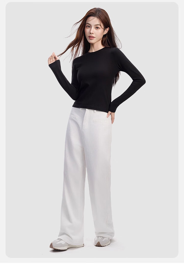 Woodpecker Women's Regular Shoulder Long Sleeve T-Shirt Round Neck Autumn 2025 New Slim Fit Black M 9