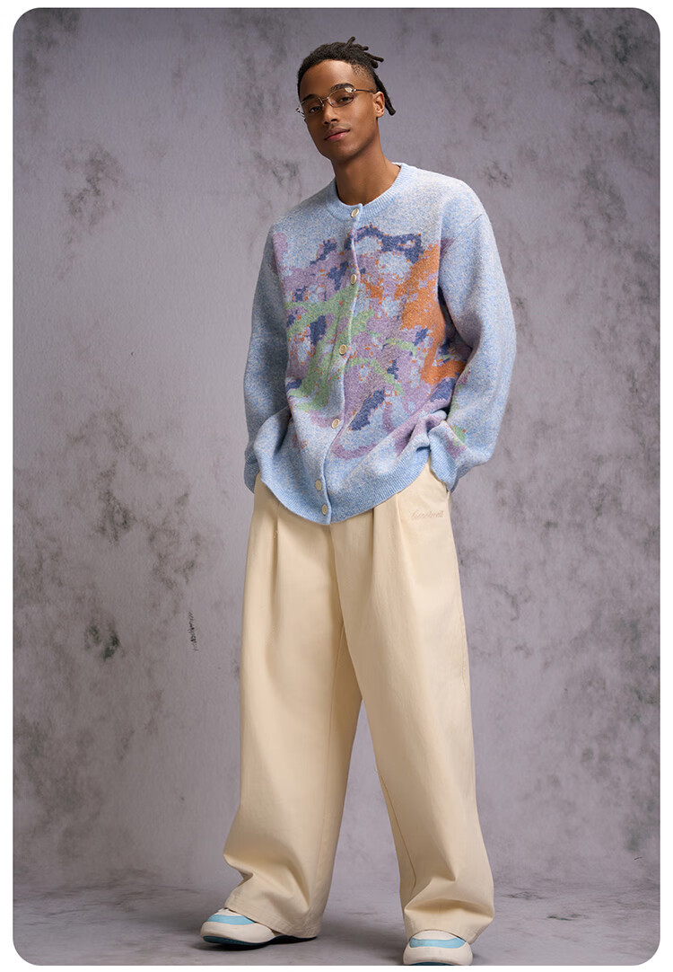 CANOTWAIT Crayon Pattern Jacquard Early Spring Sweater Cardigan Unisex Autumn Winter New Trendy Jacket Purple XXS 14