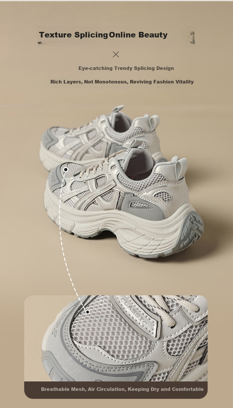 ZHR Dad Shoes for Women, Thick-Soled Lightweight Comfortable Sneakers, Petite Retro Versatile Casual Shoes IF91 Gray Size 36 7