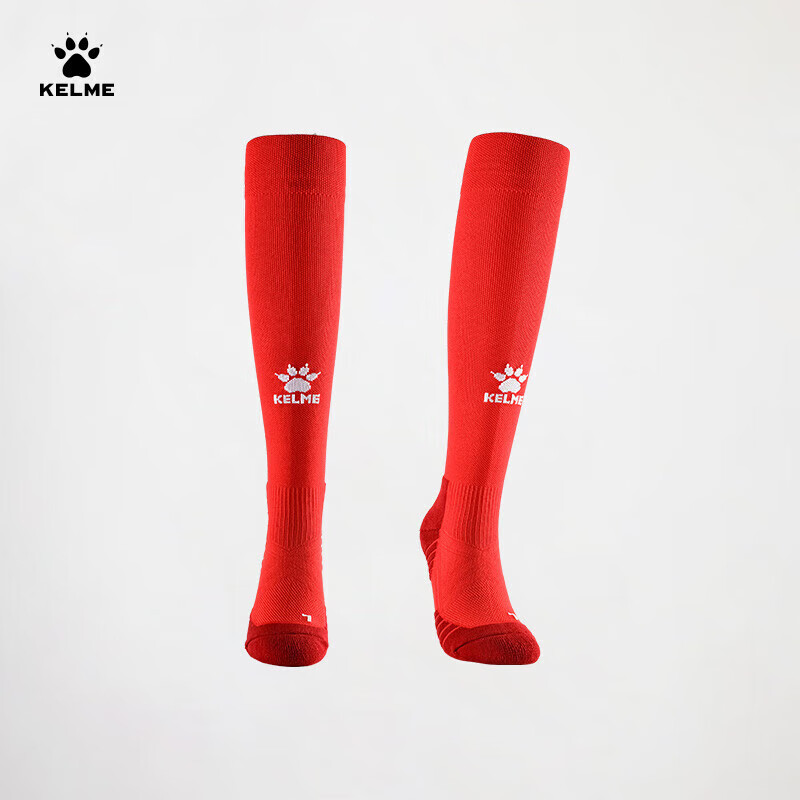 KELME Red Over-the-Knee Lycra Antibacterial Odor-Resistant Professional Elite Non-Slip Towel Bottom Football Socks L