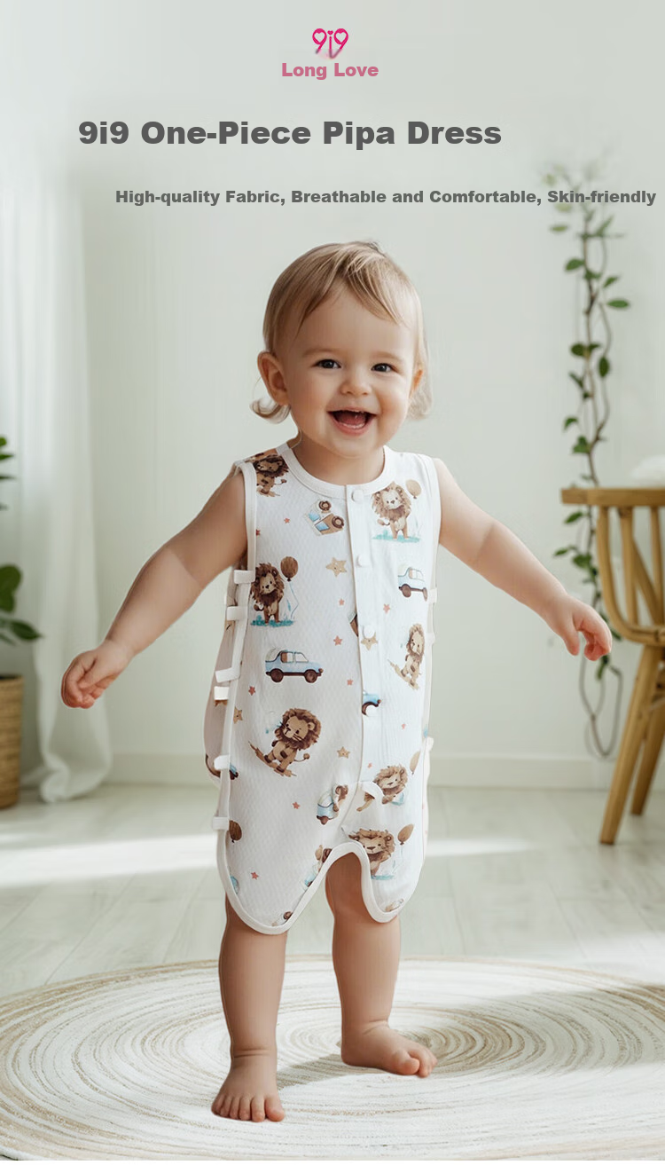 9I9 Baby Romper Thin Pure Cotton Sleeveless Bodysuit Newborn Onesie Infant Crawling Suit Sleeping Bag Lion Pattern 100cm 1