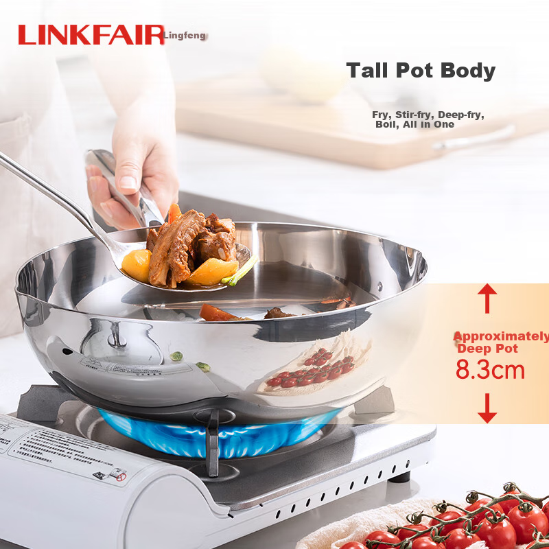 Вок LINKFAIR, 316L нержавеющая сталь, без покрытия, многофункциональный, подходит для индукционных и газовых плит, 28 см
