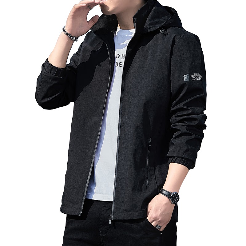 ROMON Men's Jacket Spring Autumn Trendy Youth Business Casual Hooded Coat Black 3XL 2186