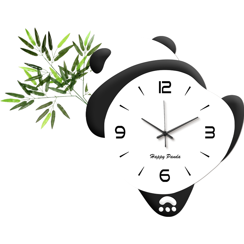 Haojiubujian Cream-Colored Panda Clock, Trendy New Style Living Room Wall Clock, Home Timepiece, Wall-Mounted Simple Wall Clock