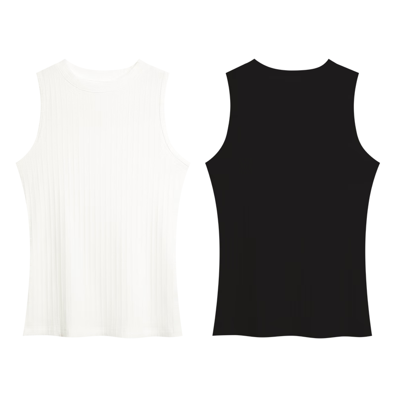 Hodohome Women's Striped Slimming Camisole Tank Top, Suitable for Outer Wear, Cotton Vest, 2-Piece Set, Elegant White + Alluring Black, XL