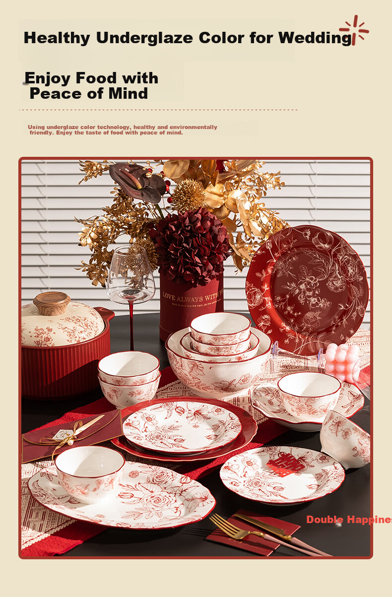 KANGMO Tableware Set, New High-Quality Wedding Gift for Home Use, Ceramic Bowls And Plates, Complete Set of Millennium 18 Pieces 7