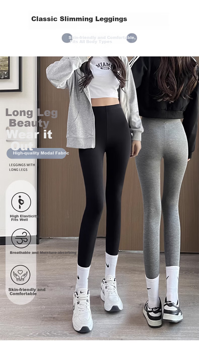 LangSha Modal Leggings for Women, Spring And Autumn Wear, Nine-Tenths Thin Yoga Pants, Black Slim-Fit Elastic Skinny Pants 1