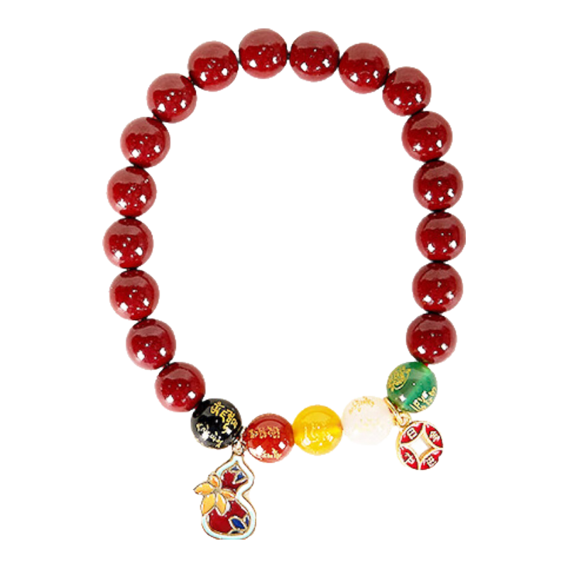 Dayingbowuguan Oriental Dream Five Wealth Gods Cinnabar Gourd Bracelet, Red Horse-Shaped Bead String, Birthday Gift for Wome