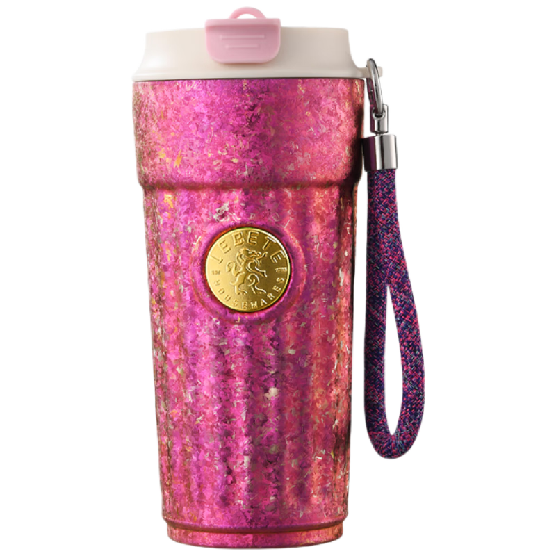 Lebete Pure Titanium Insulated Water Bottle for Men And Women, Stylish Portable Straw Coffee Cup Gift Box Set, Peach Pink 500ML