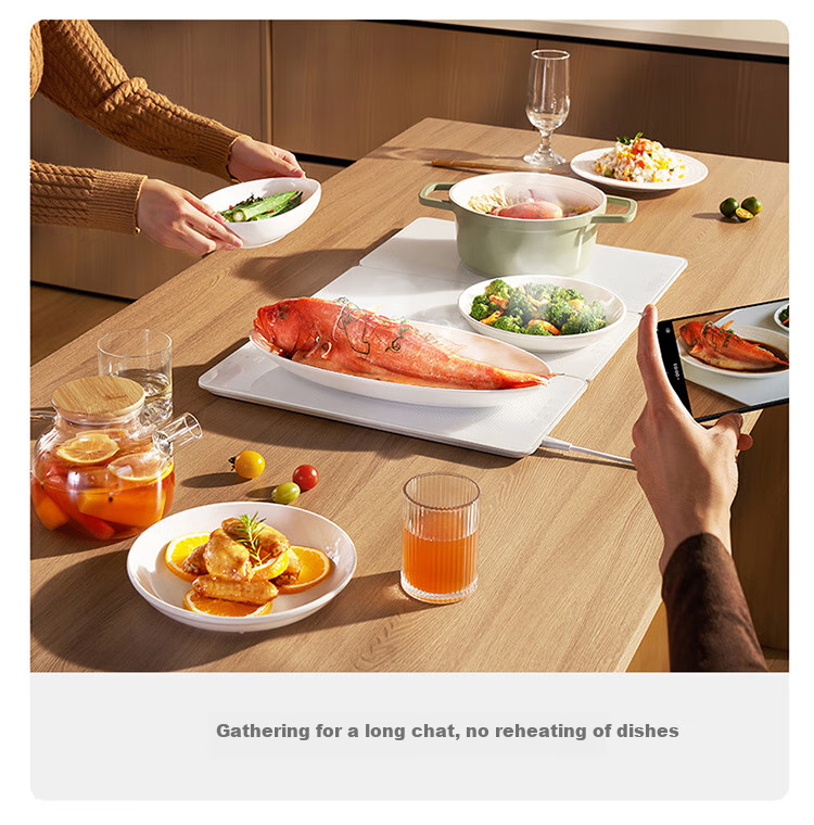 Mijia Xiaomi Food Warming Plate, Heating Tray, Insulated Plate, Heating Table Mat, Tri-Fold Foldable Household Multifunctional Food Warmer, Milk Warmer, Graphene Heating, Glass Surface Plate, Temperature Control Zones 10