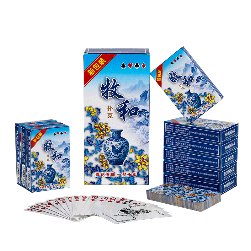 Muhe Playing Cards, Blue Floral Pattern Back, Anti-Peeping, Durable Entertainment Cards for Doudizhu, Long-Lasting Table Games, Blue, 10 Decks