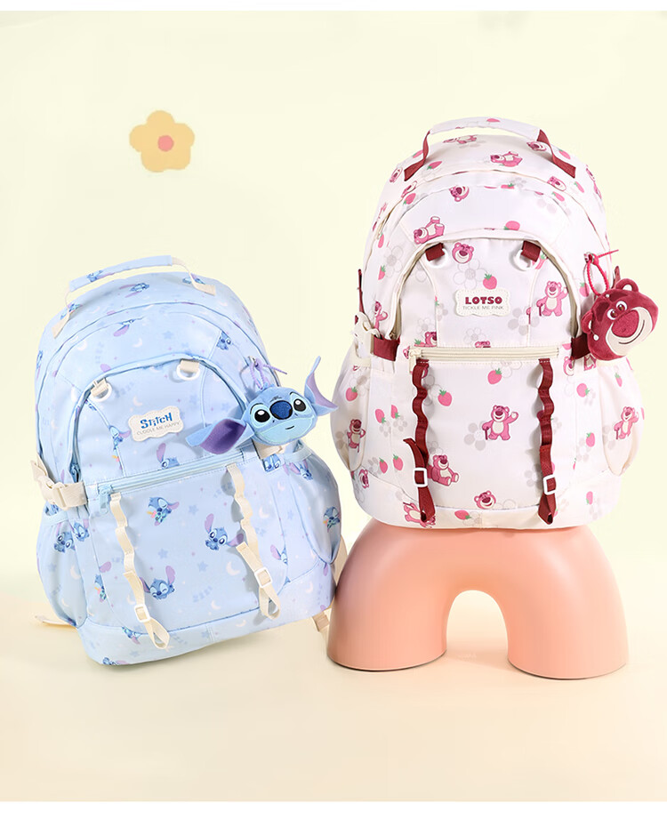 Disney Backpack for Middle And High School Students, Breathable Large Capacity Primary School Grade 5-6 Backpack, Girls' Backpack, Water-Resistant Strawberry Bear Desig 4