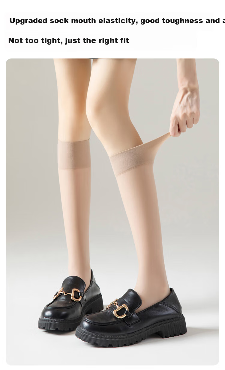 Dushiliren Silk Stockings for Women, Snag-Resistant, Summer Ultra-Thin Base Layer, Flesh-Colored Black Silk Mid-Length Socks, 3 Pairs in Skin Color 13