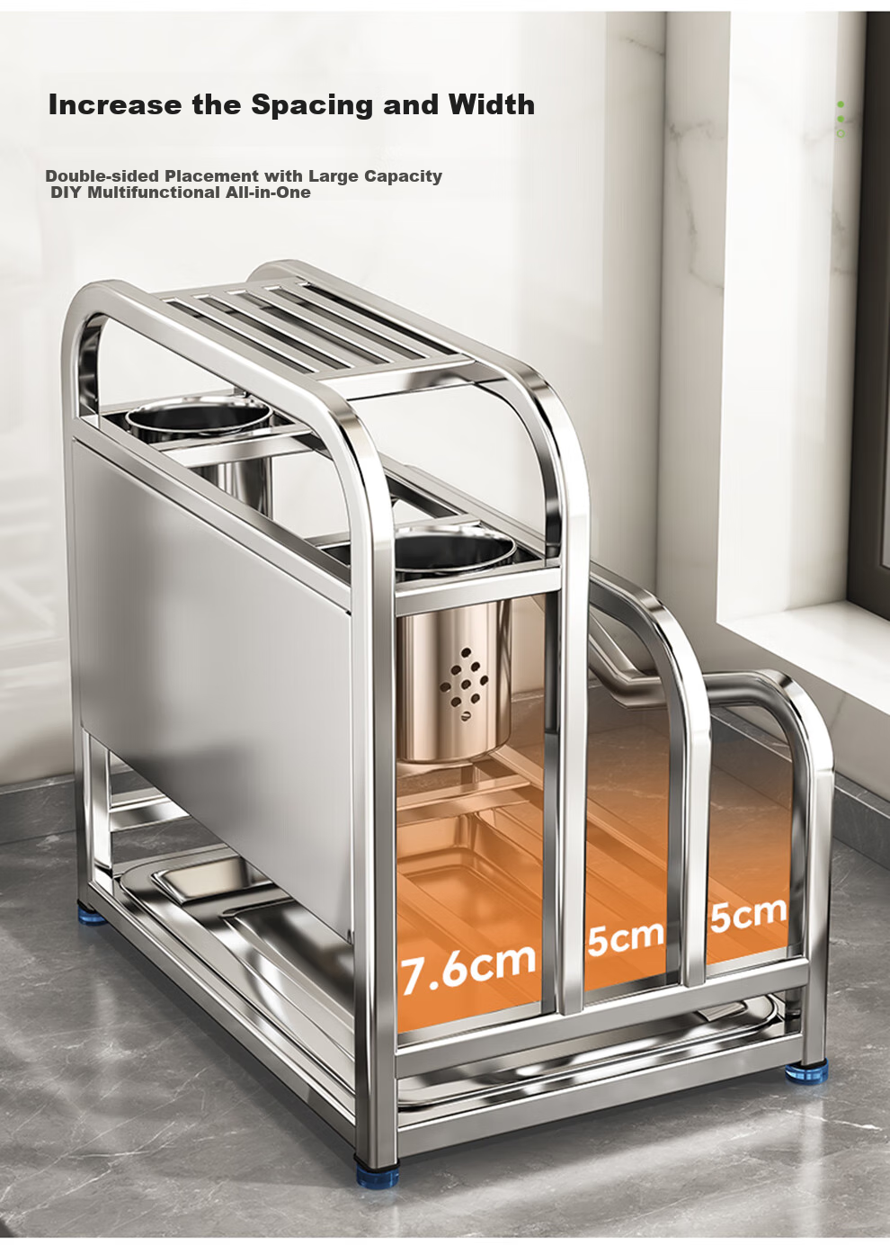 Shuaishi Kitchen Stainless Steel Knife Holder, Utensil Storage Rack, Cutting Board Organizer, Chopstick Cage, And Pot Lid Integrated Storage Rack 11