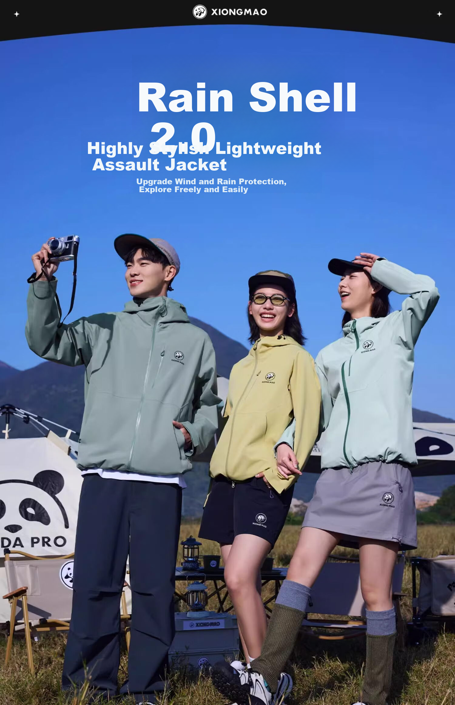 CAMEL Panda Series Outdoor Jacket for Men, Triple Protection, Lightweight Windproof Short Coat, A15BA6B115, Phantom Black, Size M 1