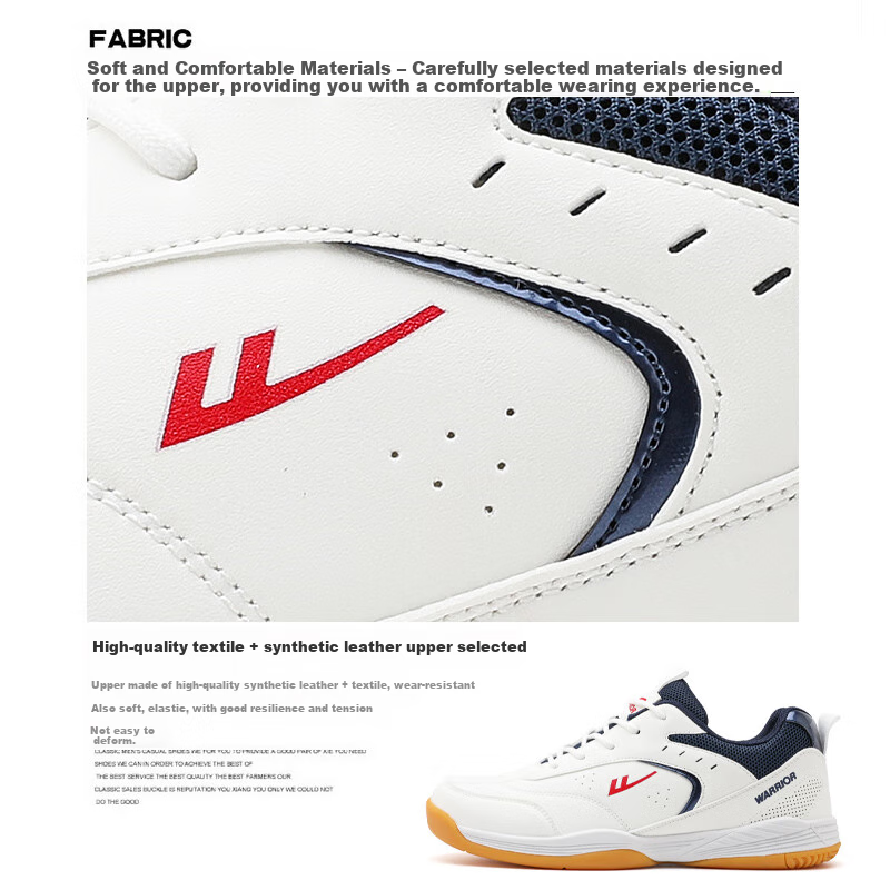 Warrior Badminton Training Shoes for Men, Sports Shoes, Court Training Shoes, Lightweight Soft-Soled Casual Shoes, Beige And Navy Blue, Size 41