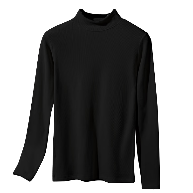 Miiow Women's Black Polyester Lader Fleece Cell Half Turtleneck Thin Long Sleeve Base Shirt Autumn Winter Thin Top