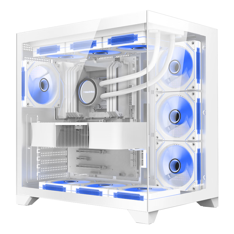 PowerTrain Mengmeng PRO White Seaside View Case, Panoramic Desktop Computer 360 Water Cooling Chassis, Supports ATX/MATX Motherboard, Graphics Card Length Limited to 400MM