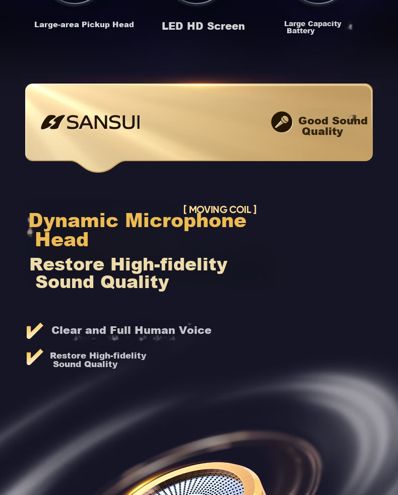 SANSUI K60 Wireless Microphone, Outdoor Square Stage Audio Conference Host Speech Home Karaoke Family KTV Professional Singing Universal Rechargeable Microphone One-To 5