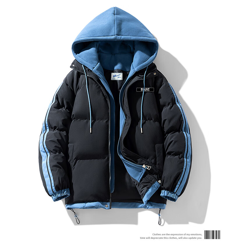 Warrior Men's Winter Thickened Cotton Padded Jacket Hooded Black 3XL 13