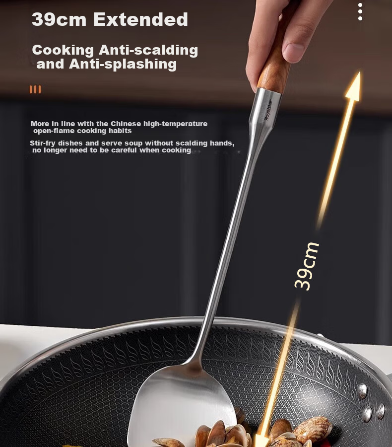 Aishida 316 Stainless Steel Spatula with Integrated Handle, Thickened Cooking Utensil, Heat-Resistant Pear Wood Handle 9