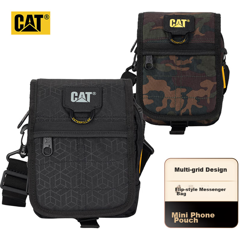 CAT Crossbody Bag, Shoulder Bag, Casual Mini Purse, Belt Bag, Flip-Top Bag, Tactical Workwear Gift, Dark Pattern Black 84172