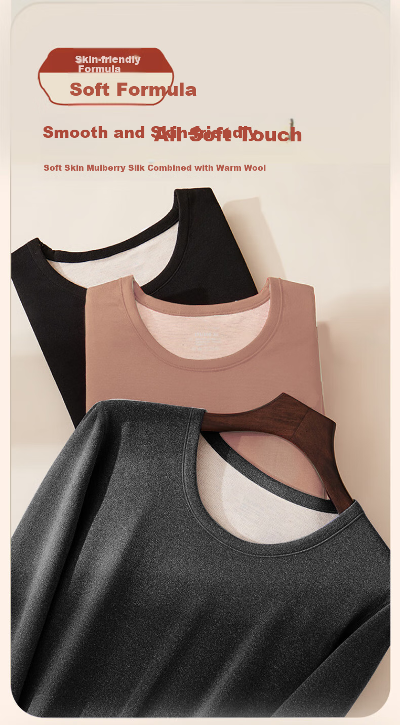 LangSha Thermal Underwear for Men, New Autumn And Winter 2026 Product, Wool And Silk Blend, 7A Antibacterial Single Top, Fleece-Lined Warm Undershirt for Me 8