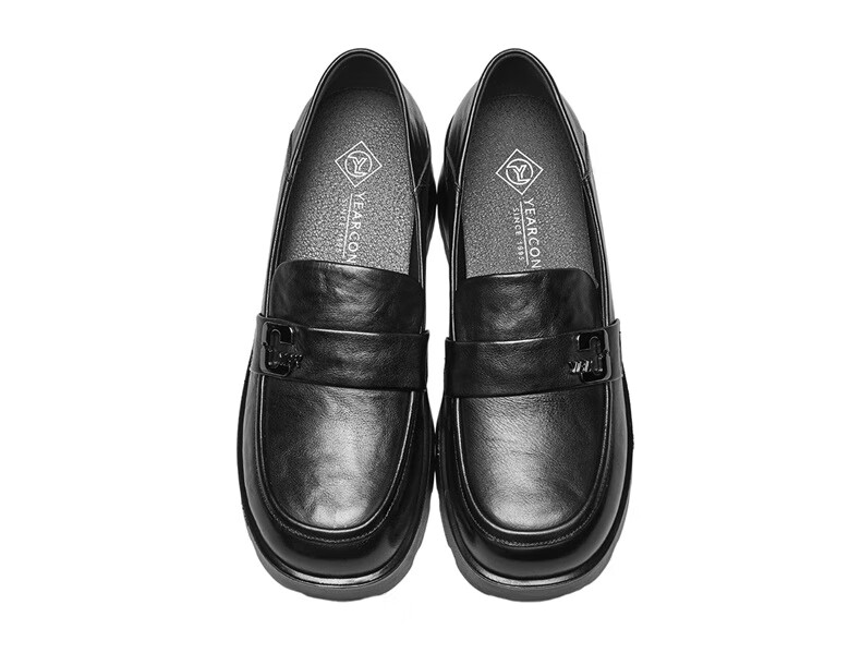 Eierkang Women's Mid-Heel Chunky Slip-On Loafers Comfortable Commuting Work Flats 13420W Black Size 37 5
