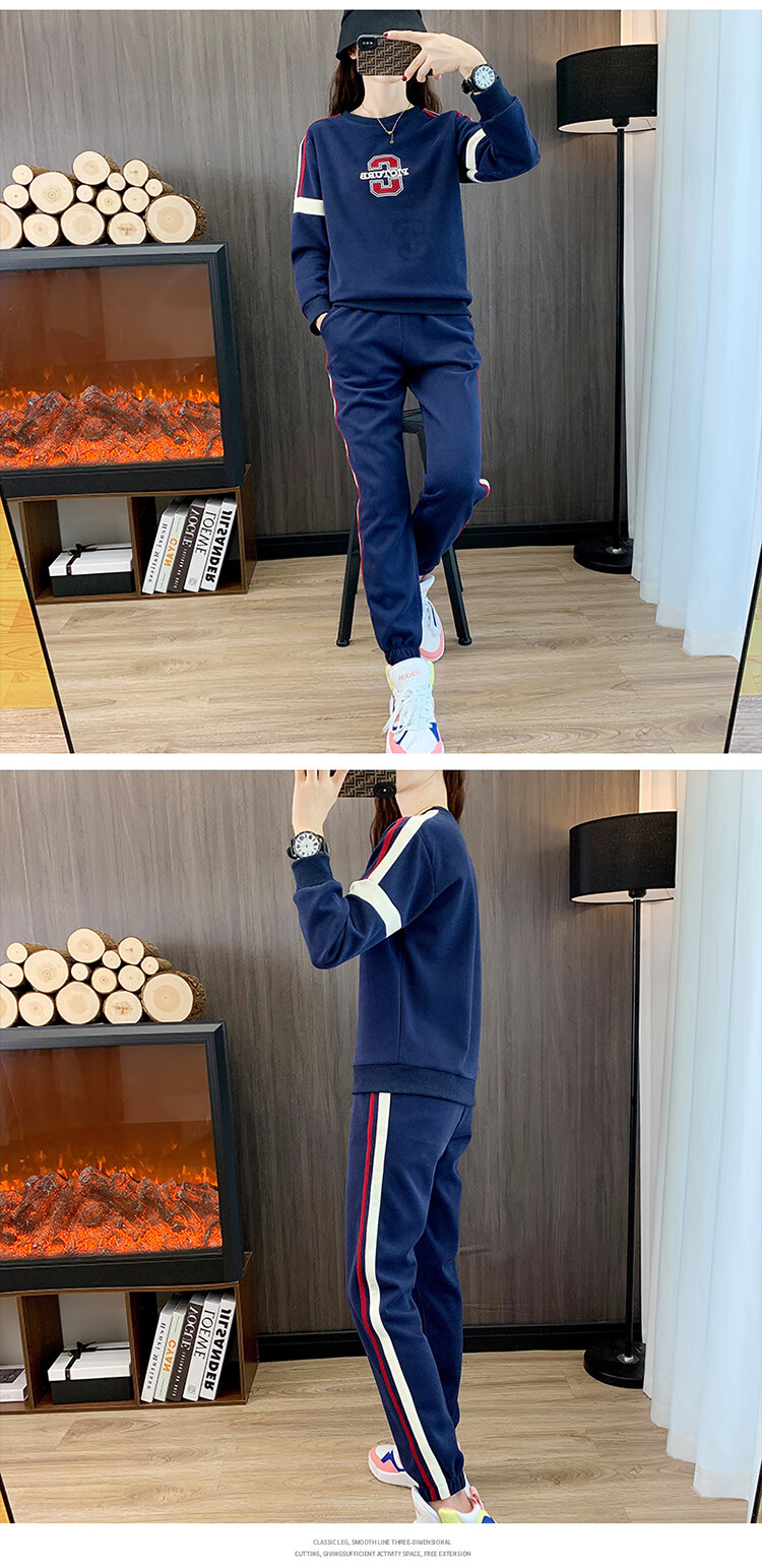 Woodpecker Women's Sports Long Sleeve Set Autumn Fashion Slim Casual Plus Size Sweatshirt Two-Piece Light Purple 2XL 8