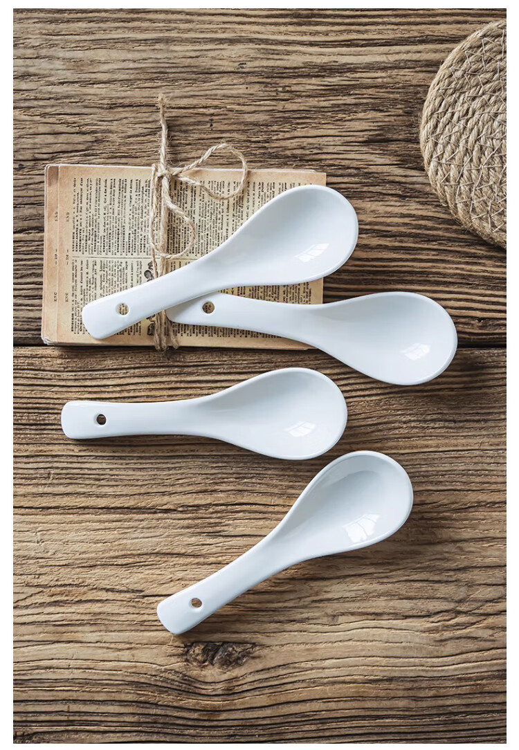 Shihua Ceramic Spoons, Set of 10, Household And Hotel Use, Pure White Small Soup Spoons, Eating Spoons, Tablespoons, Cutlery Set 2