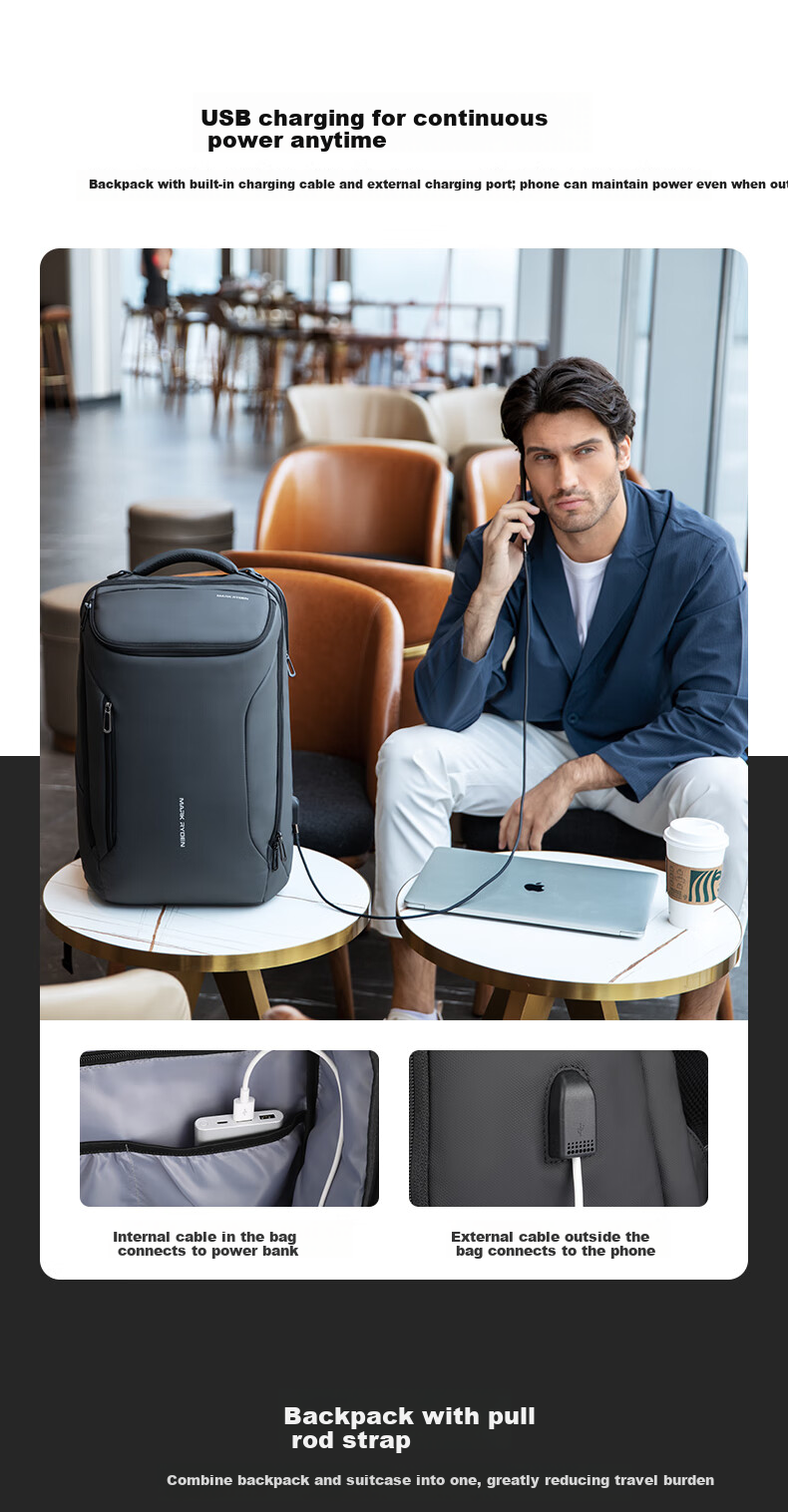 MARK RYDEN Backpack for Men, 17.3-Inch Laptop Bag, Business Backpack, Student Schoolbag, MR9031 Elite Black 9