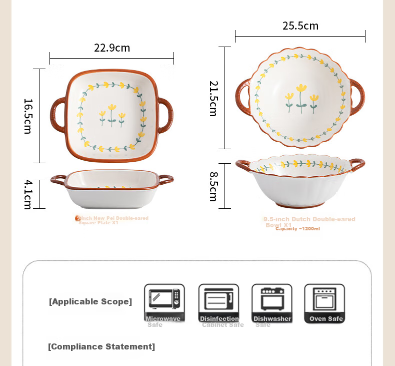CERAMICS Underglaze Ceramic Bowl And Plate Dinnerware Set, Simple Home Dining Set with Rice Bowls, Plates, Chopsticks And Complete Tableware Set, Mountain Chrysanthemum Pattern, 8 Pieces 10