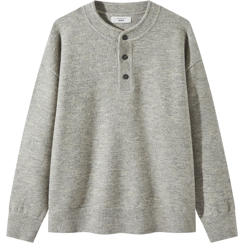 GXG Men's Henry Collar Simple Sweater Casual Commuter Knitwear Light Heather Gray 3XL
